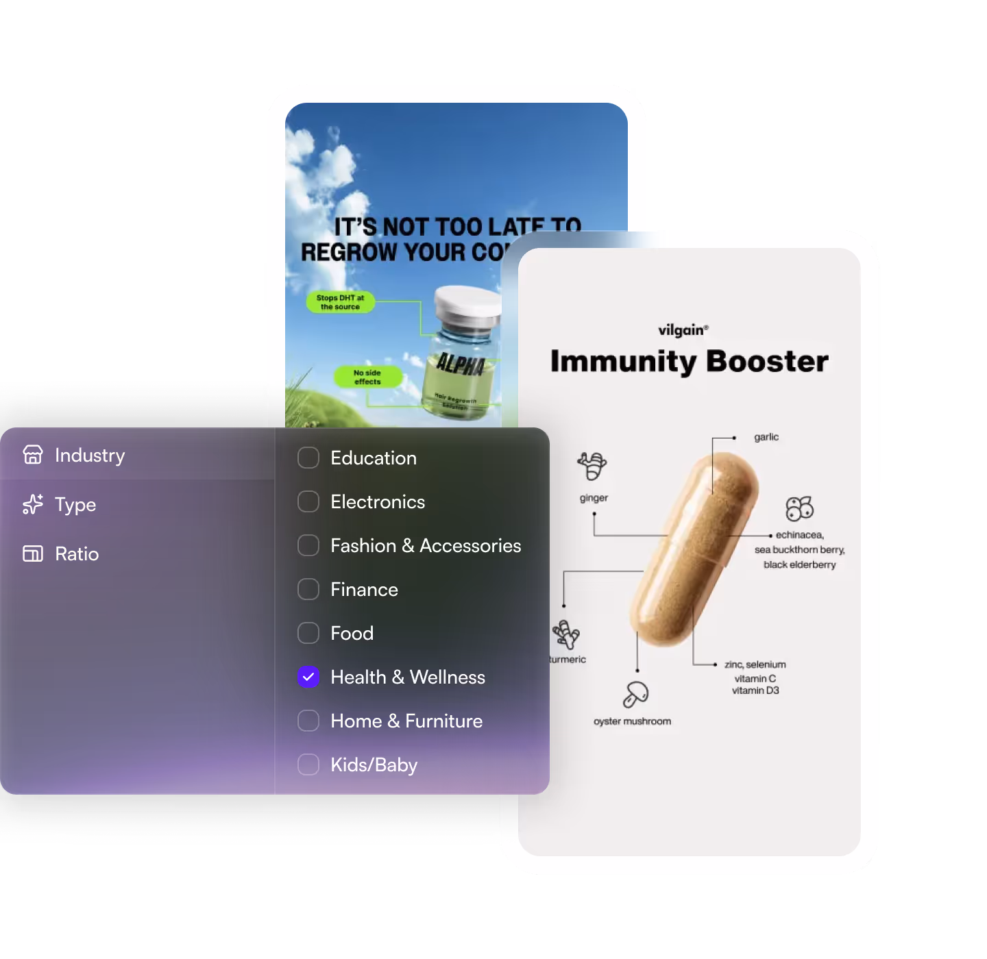 Filtering templates by industry or format