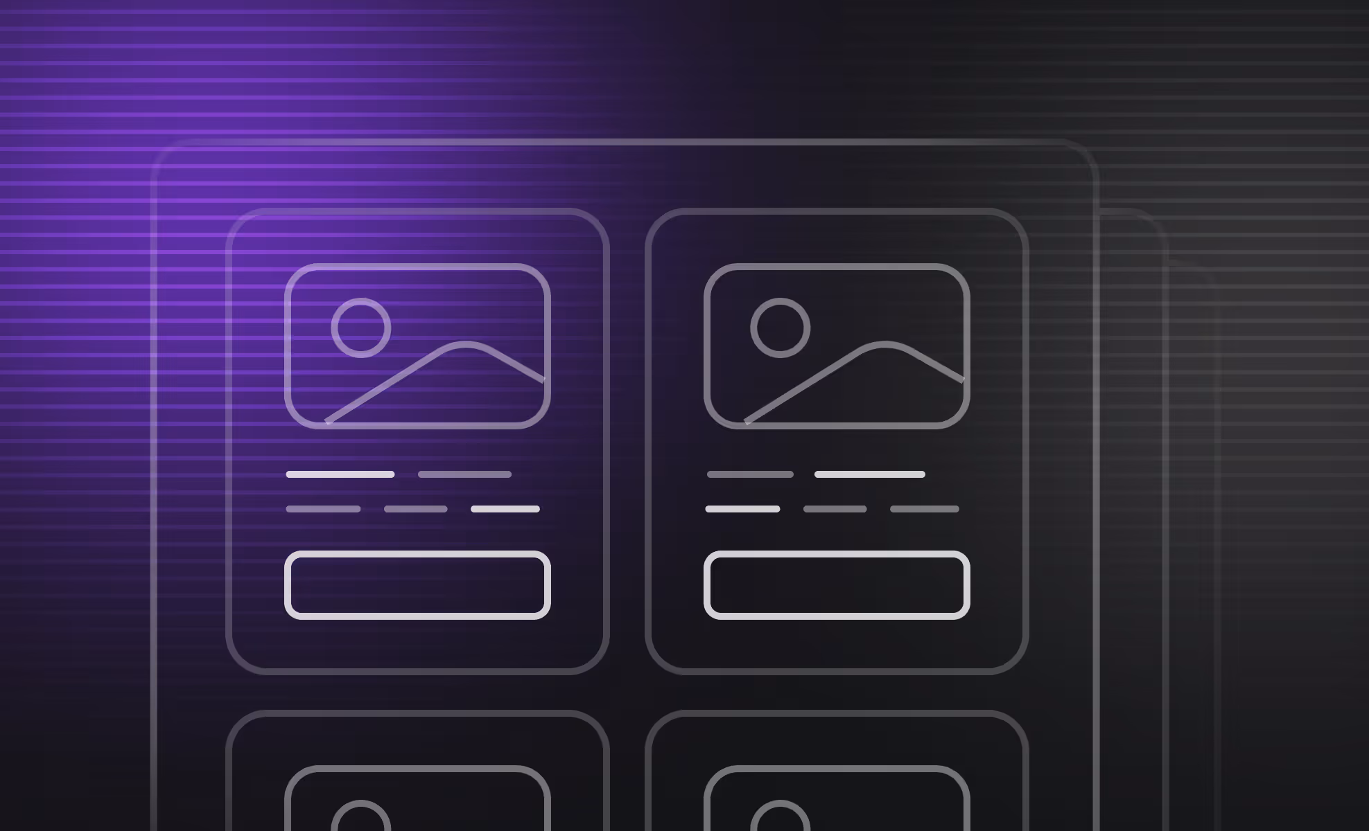 Wireframe cards representing ad inspiration