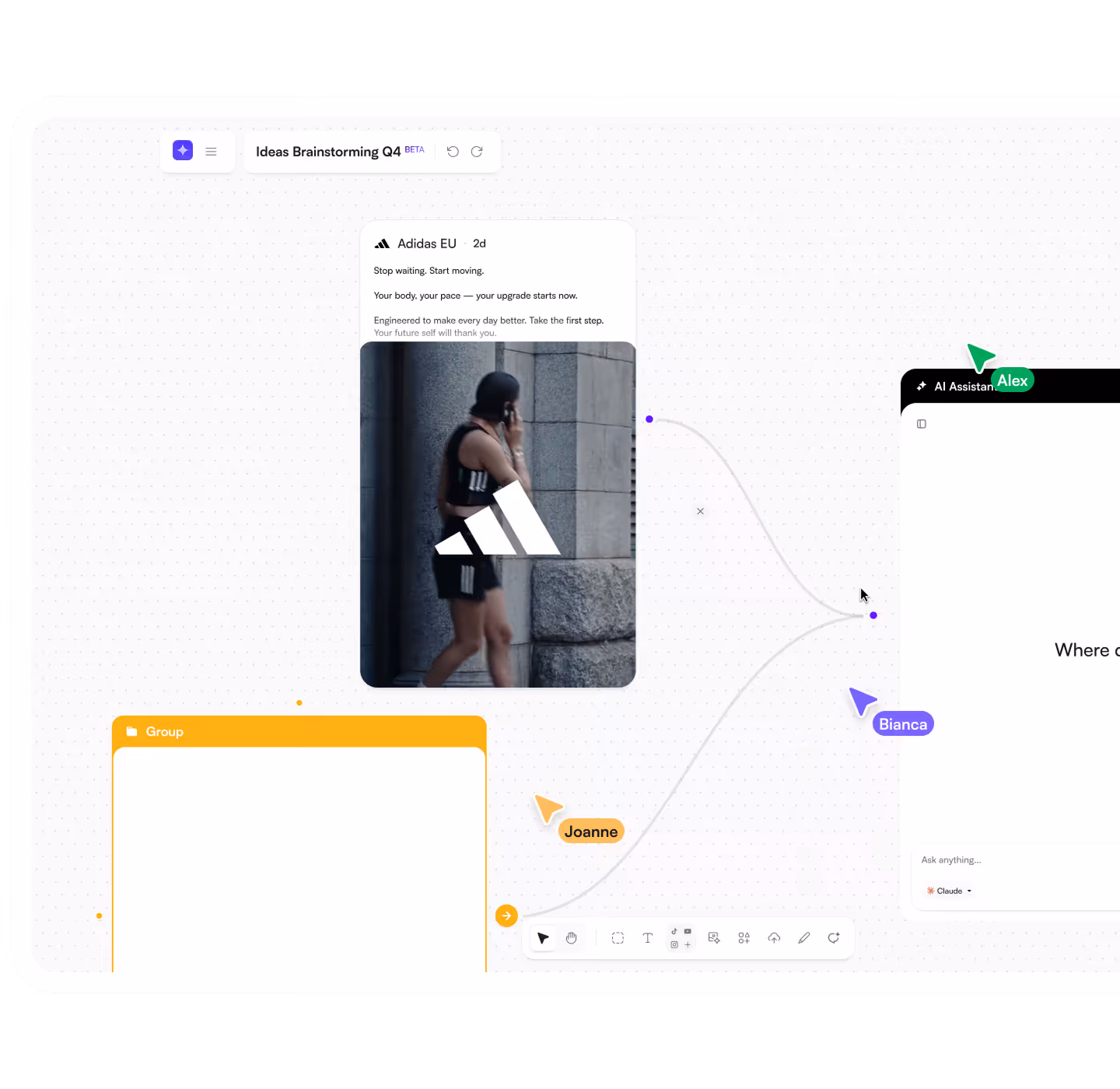Collaborating with a team on a visual canvas